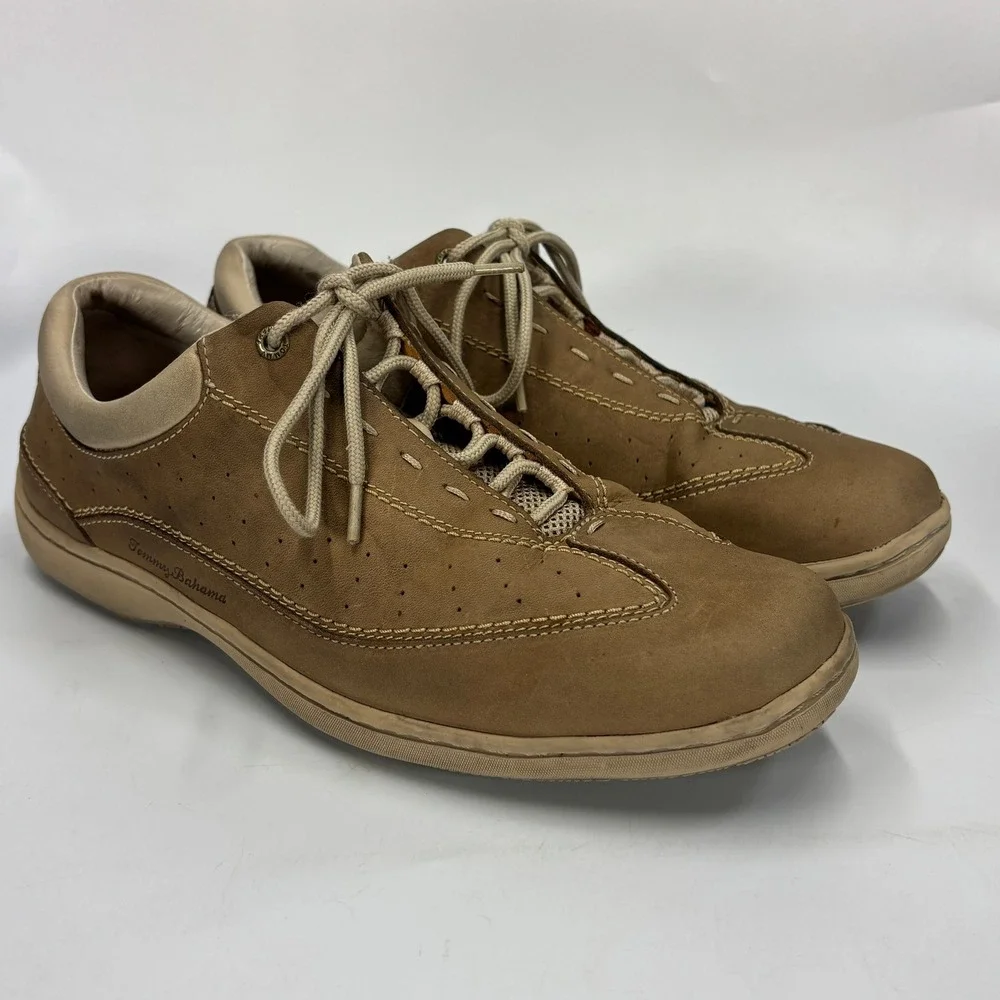 Tommy Bahama Men's 10M TB474 Almond Brown Leather Lace Up Casual Oxford Shoes